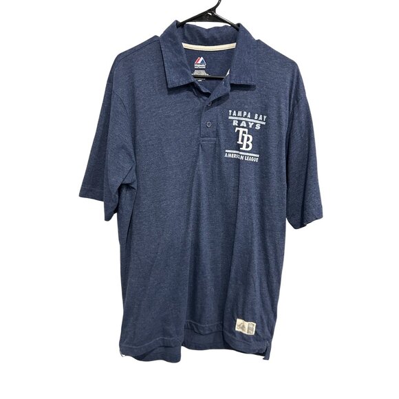 Tampa Bay Rays Majestic Polo Shirt Blue Cotton Polyester Blend Sz Large - Picture 1 of 8